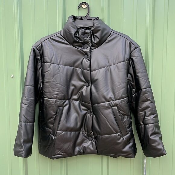 WIT & WISDOM Faux Leather Puffer Jacket Size L - Picture 1 of 6